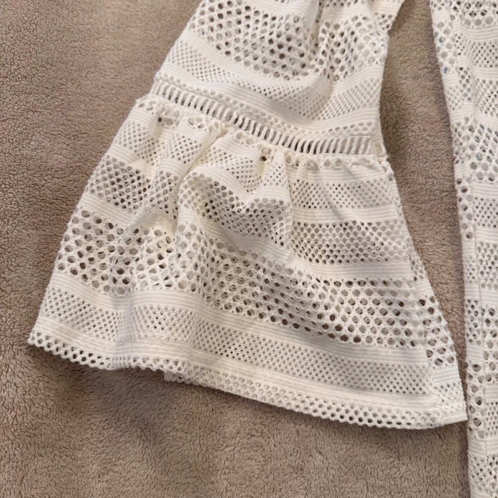 White Crochet Lace Off Shoulder Swim Cover Up Boho Beach Summer Vacation SZ M - Picture 3 of 9